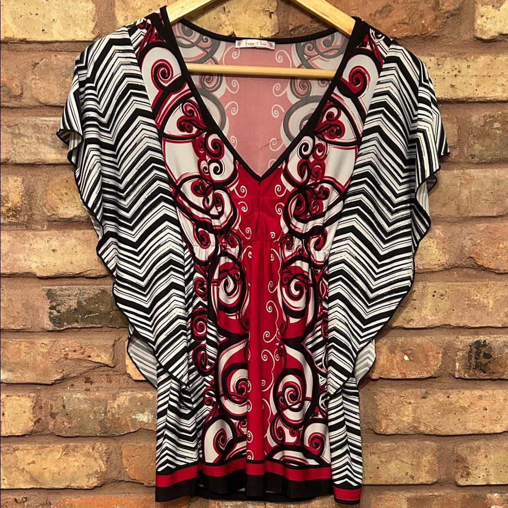 Chic Black and Red Swirl Women's Blouse